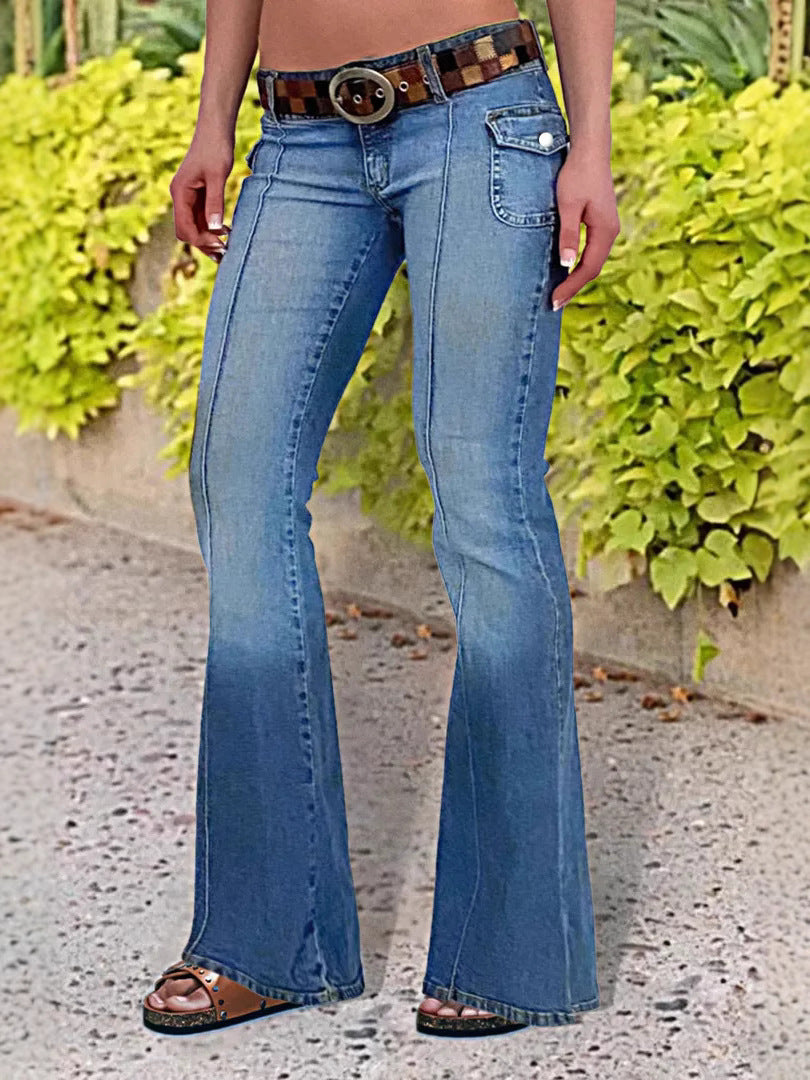 Womens High-Waisted Retro Flared Denim Jeans