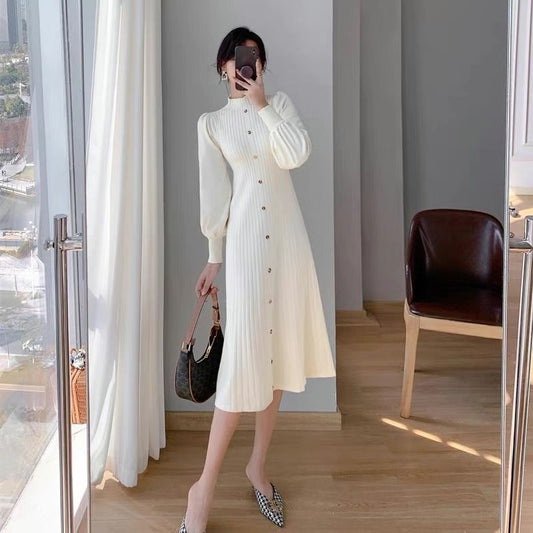 AutumnWinter Knitted Mock Neck Long Sleeve Dress