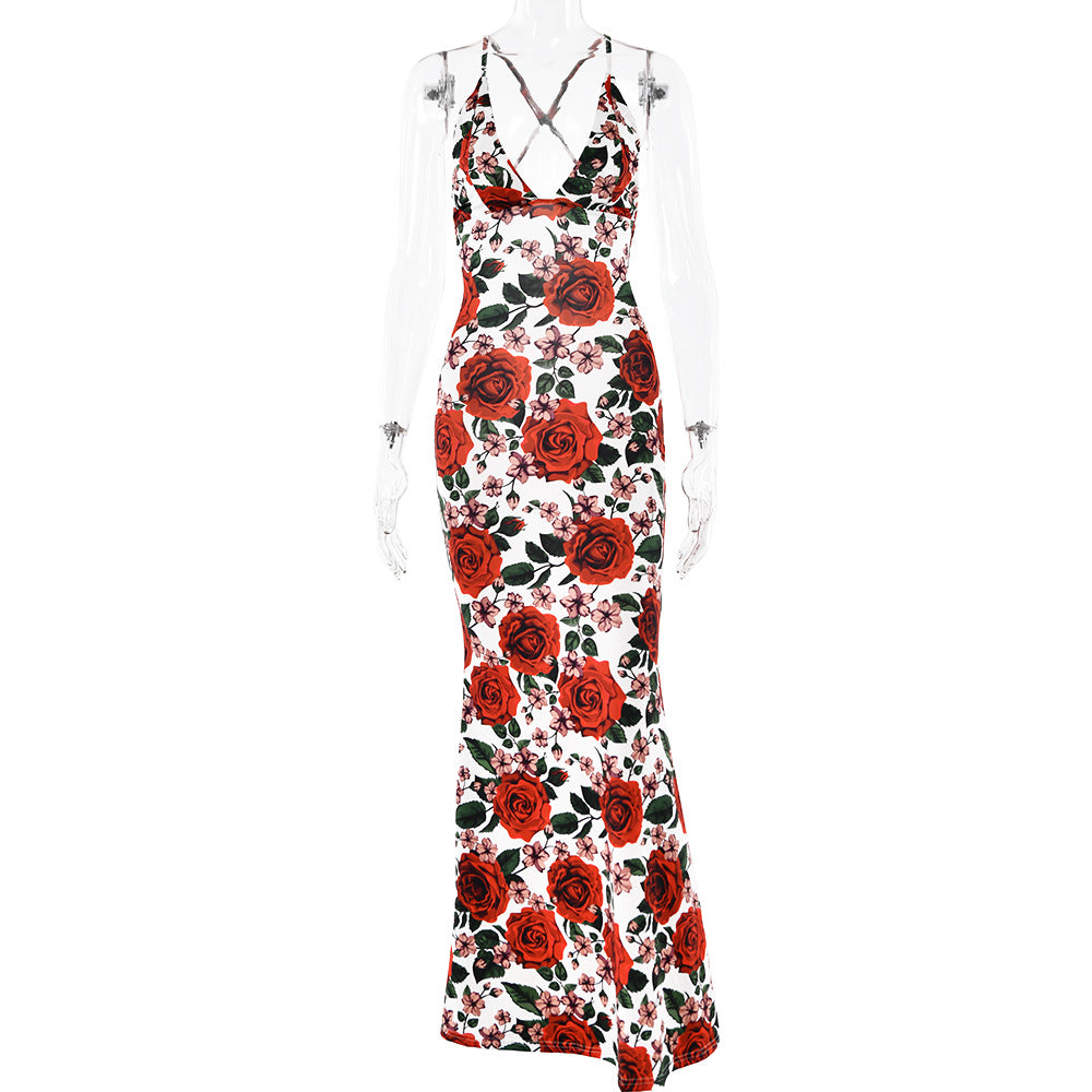 Strapless Sleeveless Dress With A Sexy Fashionable Print And A Bold Open Back Design