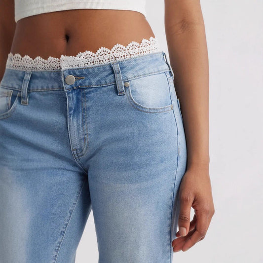 Womens Stylish Lace-trimmed Stretch Denim Jeans