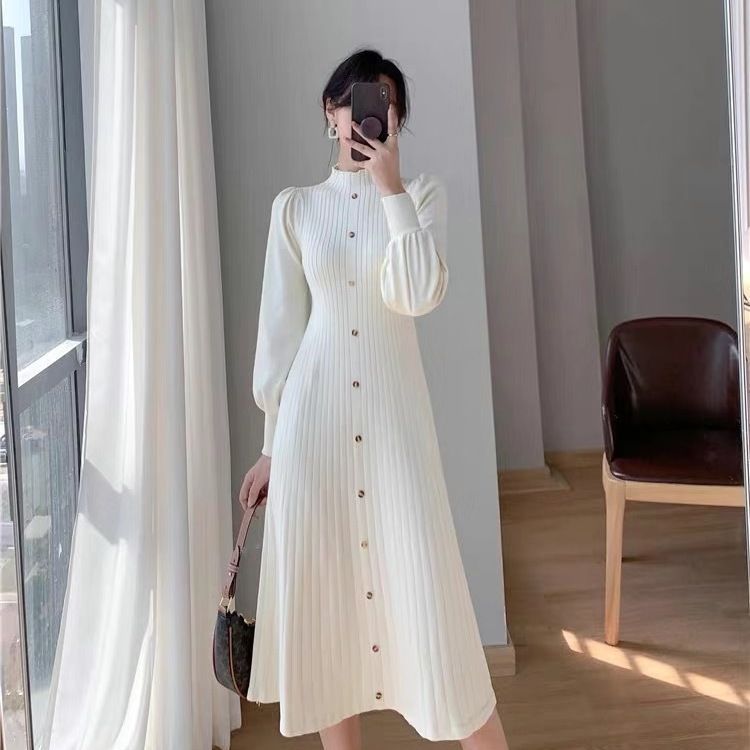 AutumnWinter Knitted Mock Neck Long Sleeve Dress