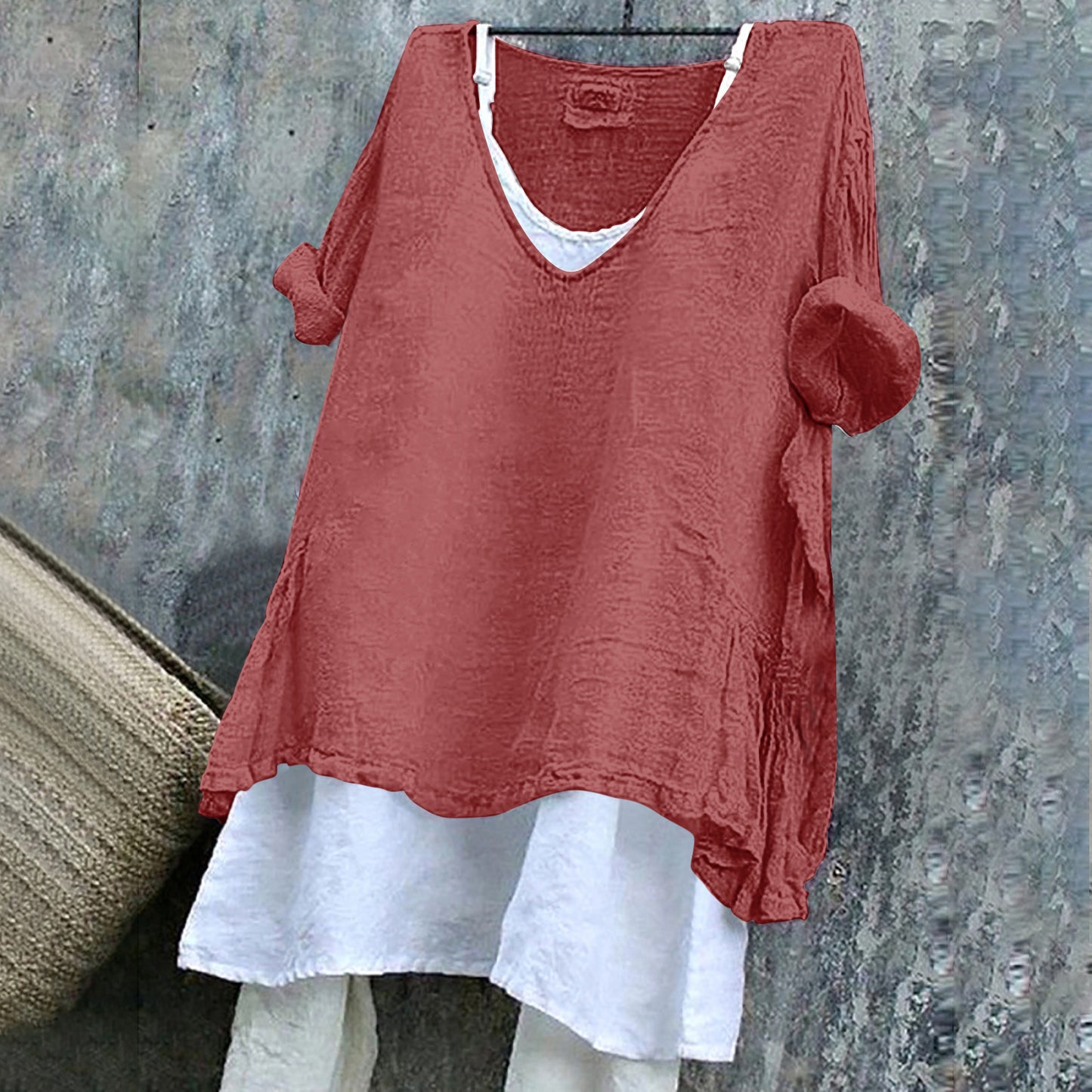 Women's V-neck Short Sleeve Printed Top Excluding Linin