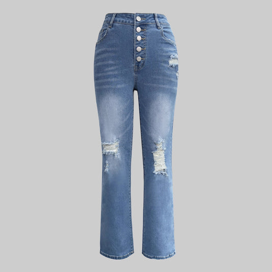 Womens High-Waisted Button-Front Straight Jeans
