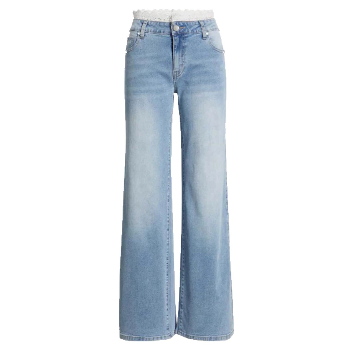 Womens Stylish Lace-trimmed Stretch Denim Jeans