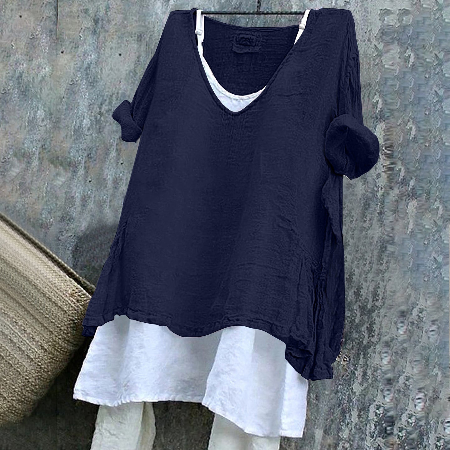 Women's V-neck Short Sleeve Printed Top Excluding Linin